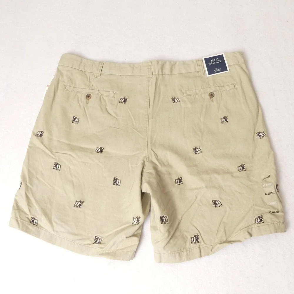 Club Room Shorts Mens 42 Khaki‎ Sand Bulldog Embroidered Flat Front Classic New - Picture 8 of 8
